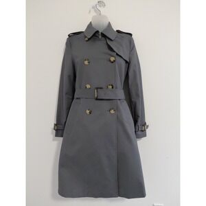 NEW MANGO MNG $159 GRAY LONG DOUBLE BREASTED TRENCH COAT Size XS Belted Luxury